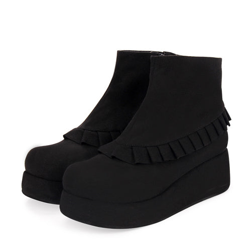 Kawaii Lolita Boots - Round Toe, 2 Colors, Platform Sole, Ruffled - main product image