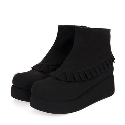 Kawaii Lolita Boots - Round Toe, 2 Colors, Platform Sole, Ruffled - main product image