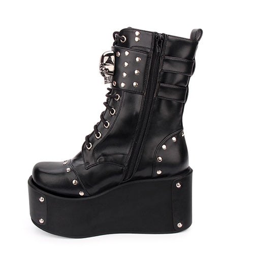 Kawaii Lolita Boots - Skull Rivet, Black, Gothic Style - Lolita Coordinate Shoes - additional product view 4