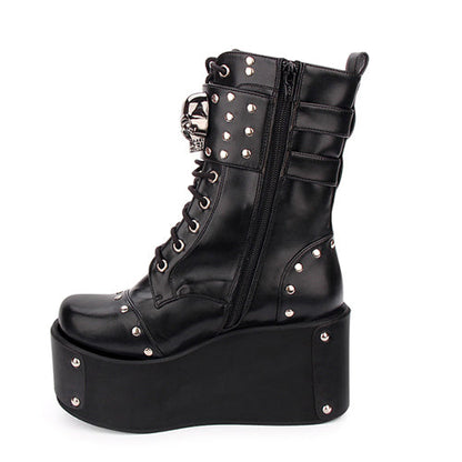 Kawaii Lolita Boots - Skull Rivet, Black, Gothic Style - Lolita Coordinate Shoes - additional product view 4