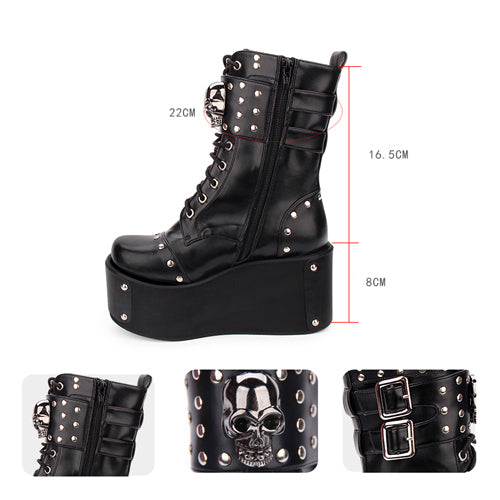 Kawaii Lolita Boots - Skull Rivet, Black, Gothic Style - Lolita Coordinate Shoes - additional product view 5