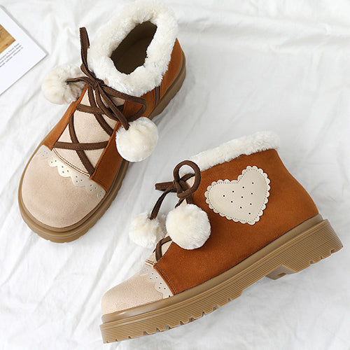 Kawaii Lolita Boots - Suede, Brown, Sweet Style - Tea Party Footwear - main product image