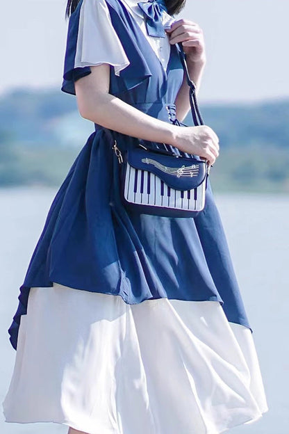 Kawaii Shoulder Bag - Blue/white Piano Note Music, 2 Colors, Sweet Style - additional product view 3
