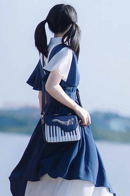 Kawaii Shoulder Bag - Blue/white Piano Note Music, 2 Colors, Sweet Style - additional product view 5