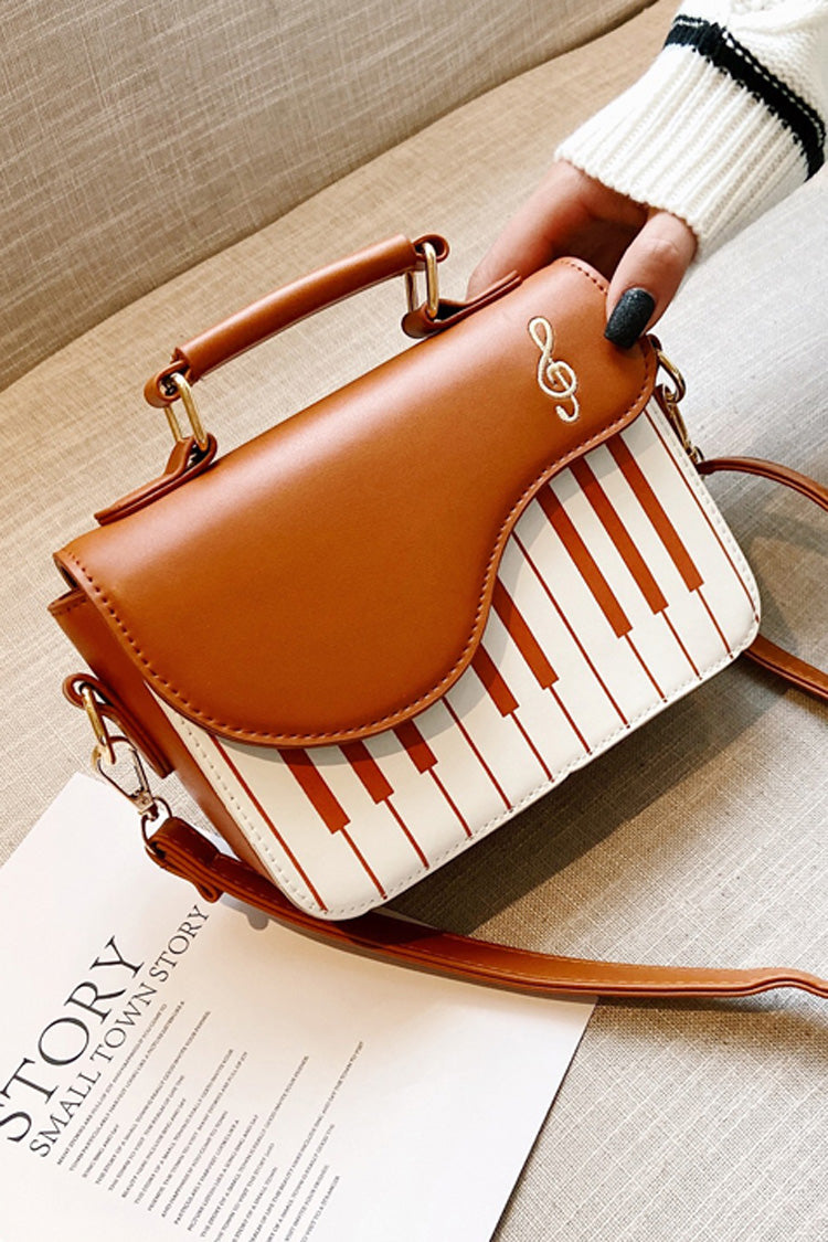 Kawaii Shoulder Bag - Piano Notes, 3 Colors, Classic Style, Embroidered, Sweet Style - One-Size Brown/White option