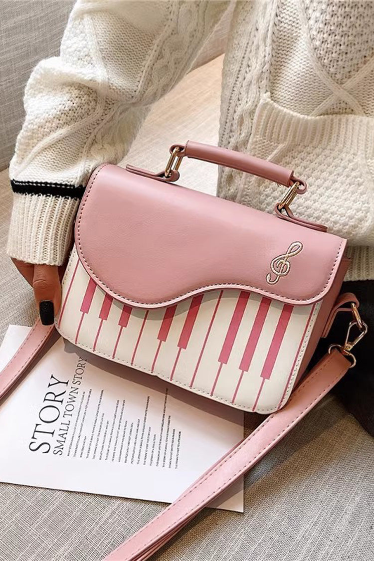 Kawaii Shoulder Bag - Piano Notes, 3 Colors, Classic Style, Embroidered, Sweet Style - One-Size Pink/White option
