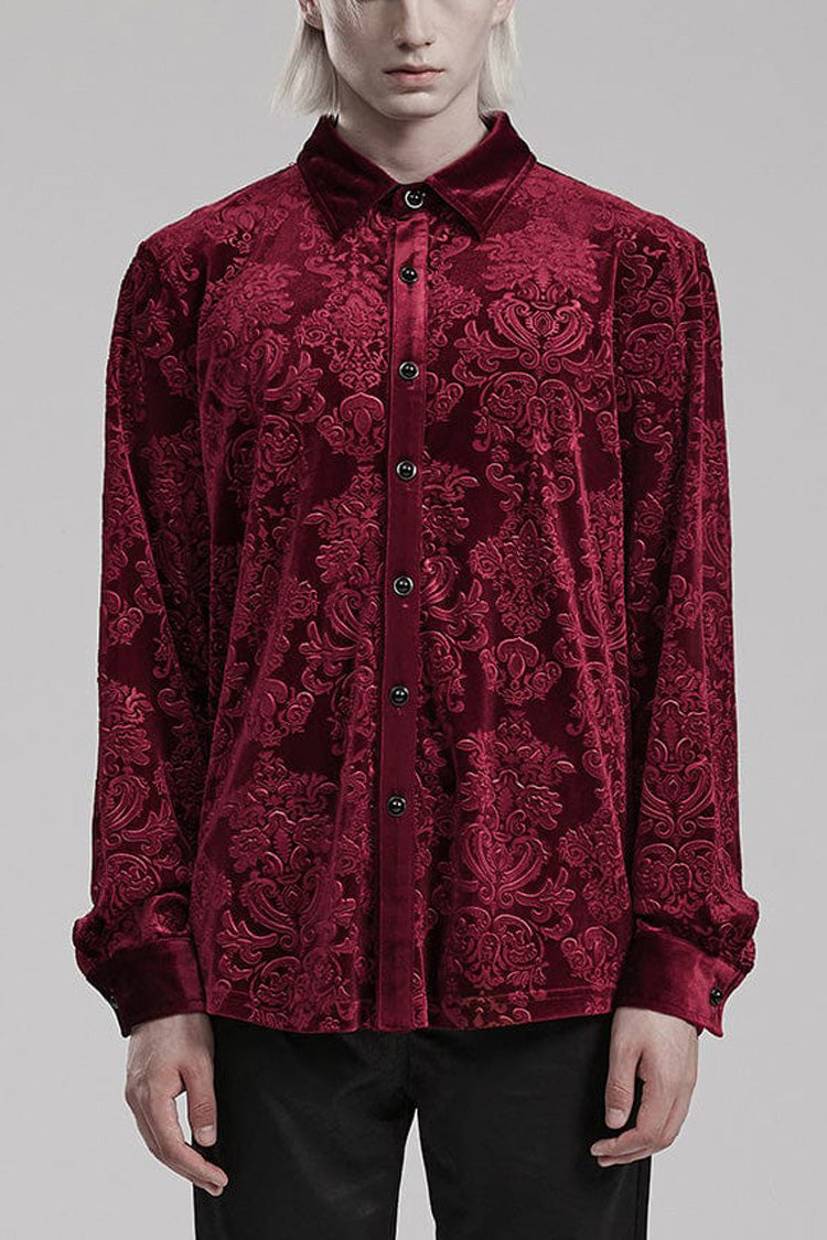 Lolita Blouse - 2 Colors, Men's Style, Printed, Long Sleeves - S Red / M Red / L Red option
