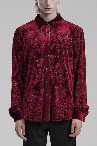 Lolita Blouse - 2 Colors, Men's Style, Printed, Long Sleeves - S Red / M Red / L Red option