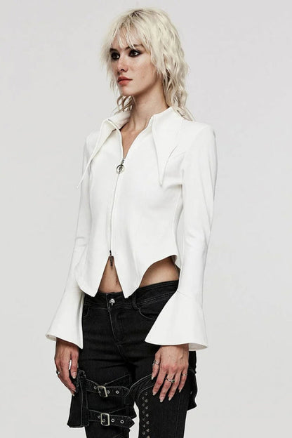 Lolita Blouse - Bat Collar, White, Women's Style, Long Sleeves, Gothic Style - additional product view 2