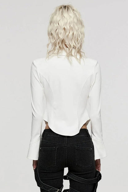 Lolita Blouse - Bat Collar, White, Women's Style, Long Sleeves, Gothic Style - additional product view 3