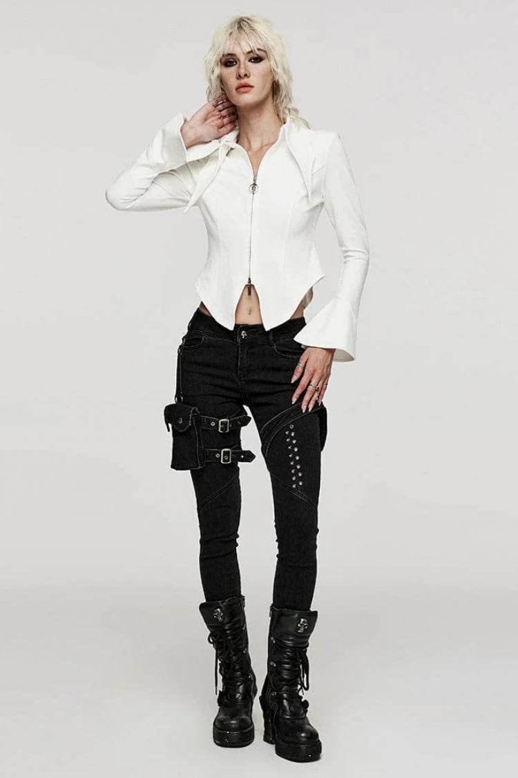 Lolita Blouse - Bat Collar, White, Women's Style, Long Sleeves, Gothic Style - additional product view 4