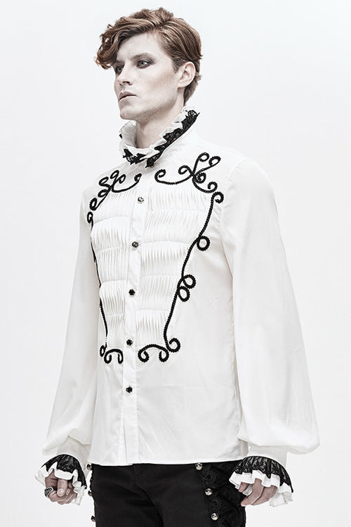 Lolita Blouse - Chiffon Hand, White, Men's Style, Embroidered, Gothic Style - additional product view 2