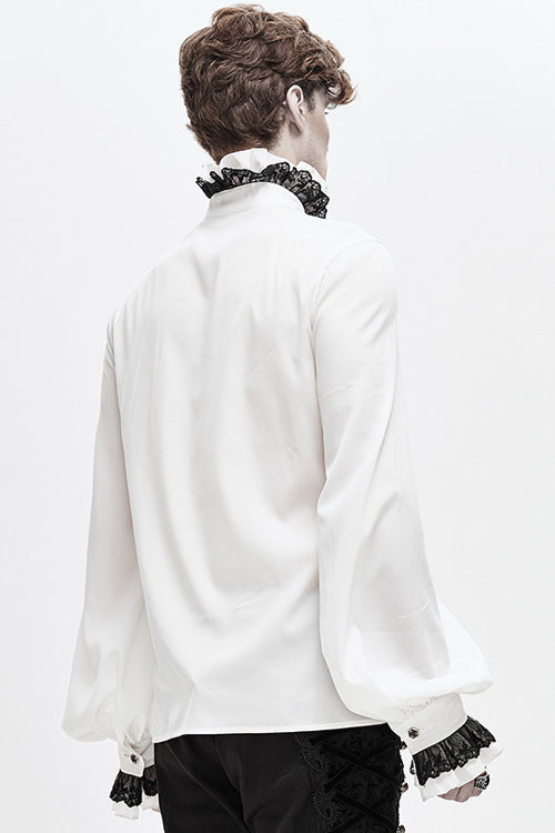 Lolita Blouse - Chiffon Hand, White, Men's Style, Embroidered, Gothic Style - additional product view 3