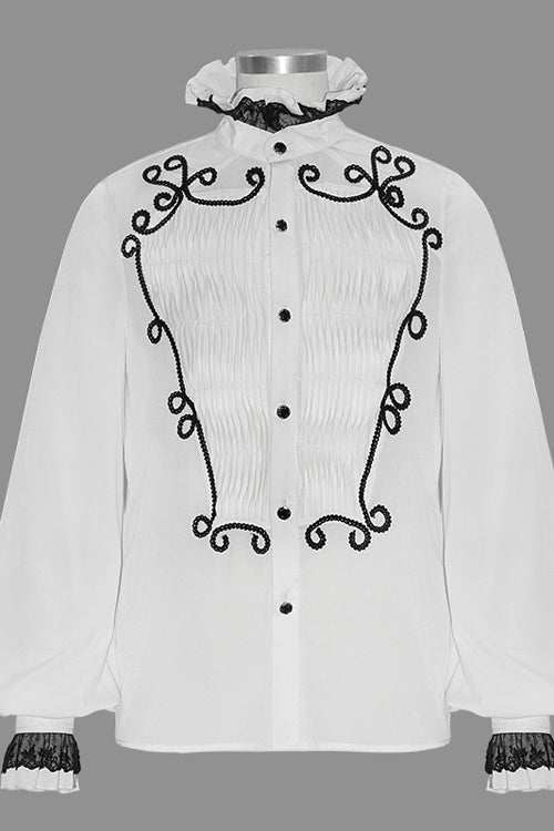 Lolita Blouse - Chiffon Hand, White, Men's Style, Embroidered, Gothic Style - additional product view 4