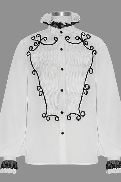 Lolita Blouse - Chiffon Hand, White, Men's Style, Embroidered, Gothic Style - additional product view 4
