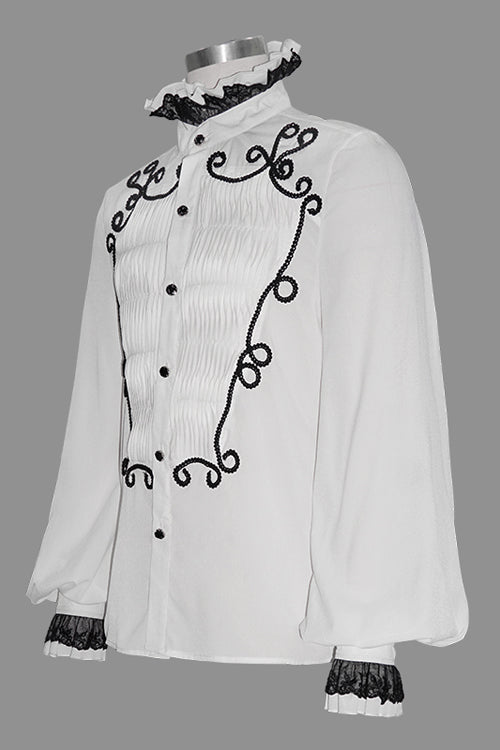 Lolita Blouse - Chiffon Hand, White, Men's Style, Embroidered, Gothic Style - additional product view 5