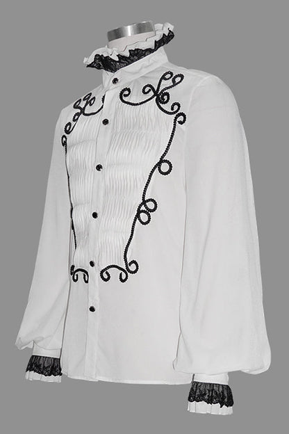 Lolita Blouse - Chiffon Hand, White, Men's Style, Embroidered, Gothic Style - additional product view 5