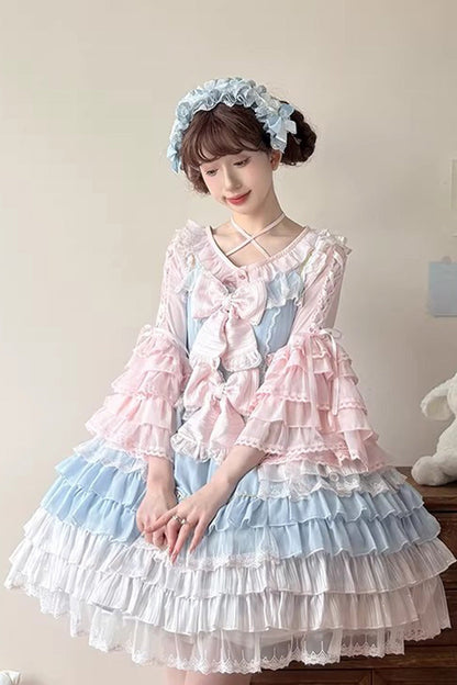 Lolita Blouse - Chiffon Hime Ruffled Bow, 3 Colors, Bow Detail, Long Sleeves, Sweet Style - additional product view 6