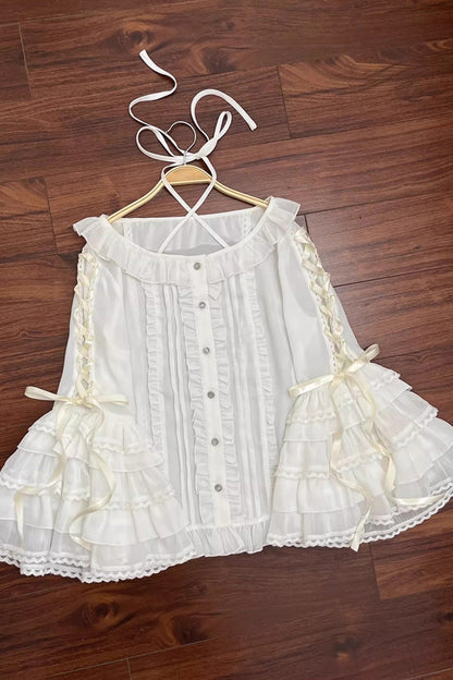 Lolita Blouse - Chiffon Hime Ruffled Bow, 3 Colors, Bow Detail, Long Sleeves, Sweet Style - main product image