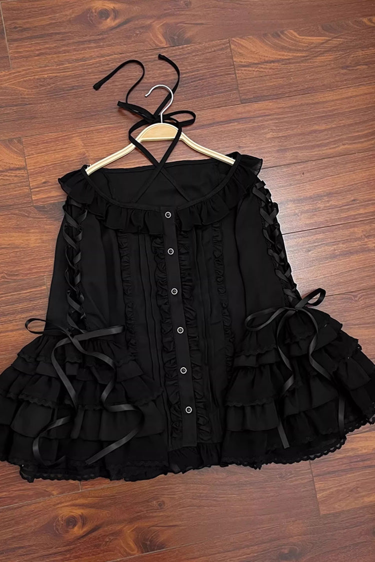 Lolita Blouse - Chiffon Hime Ruffled Bow, 3 Colors, Bow Detail, Long Sleeves, Sweet Style - S Black / M Black / L Black option