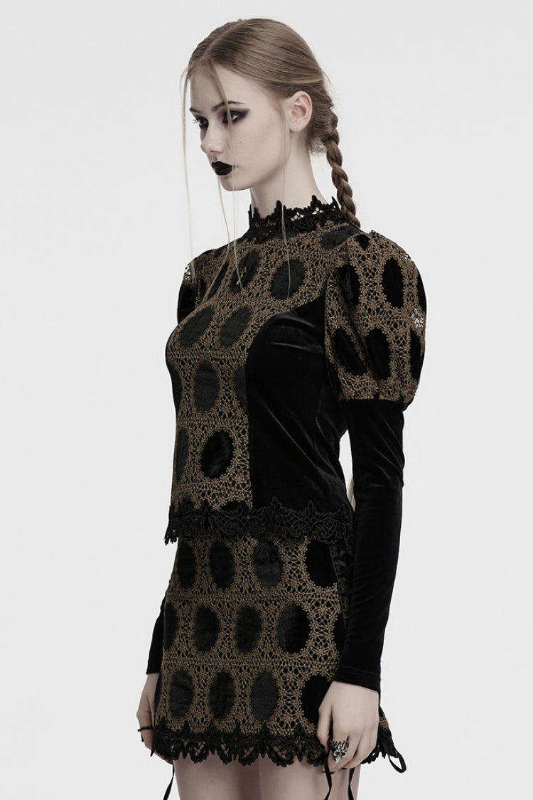 Lolita Blouse - Coffee, Puff Sleeves, Women's Style, Printed - additional product view 2