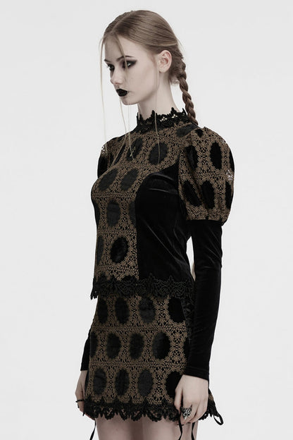 Lolita Blouse - Coffee, Puff Sleeves, Women's Style, Printed - additional product view 2