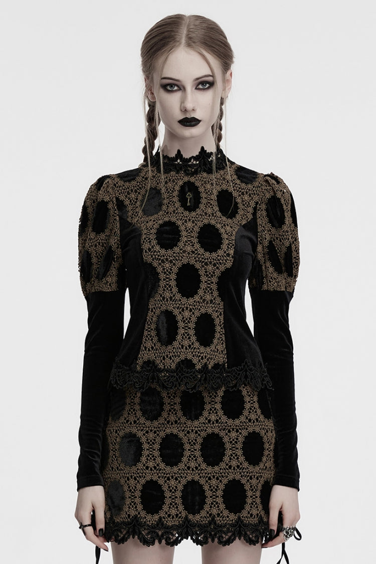 Lolita Blouse - Coffee, Puff Sleeves, Women's Style, Printed - main product image