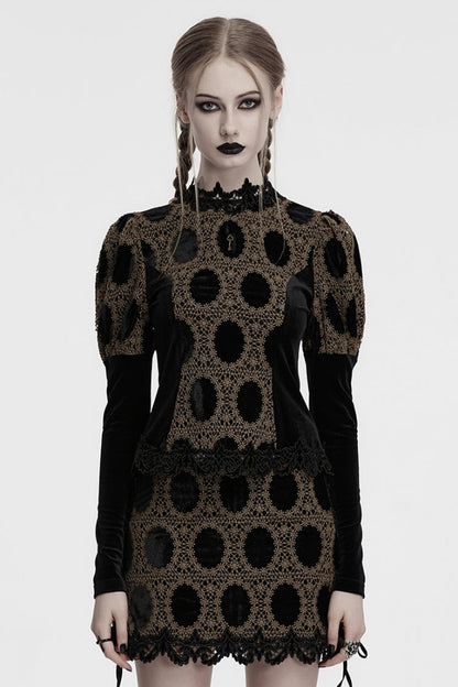 Lolita Blouse - Coffee, Puff Sleeves, Women's Style, Printed - main product image