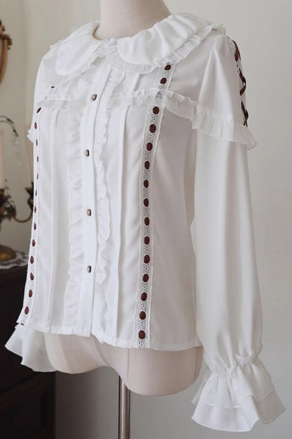 Lolita Blouse - Doll Collar, White, Lace Trim, Long Sleeves, Sweet Style - additional product view 2