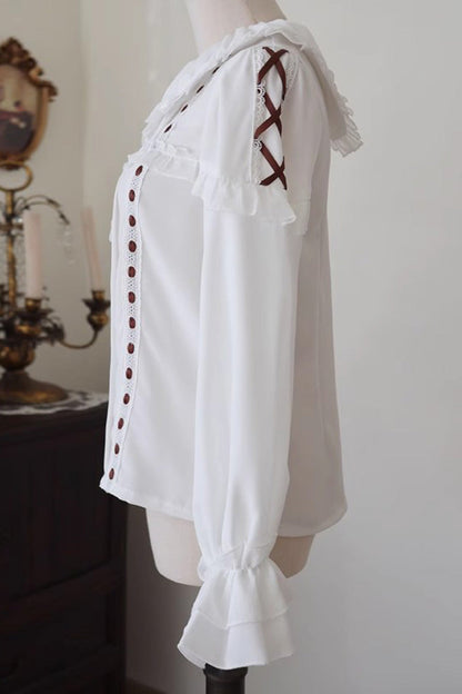 Lolita Blouse - Doll Collar, White, Lace Trim, Long Sleeves, Sweet Style - additional product view 3