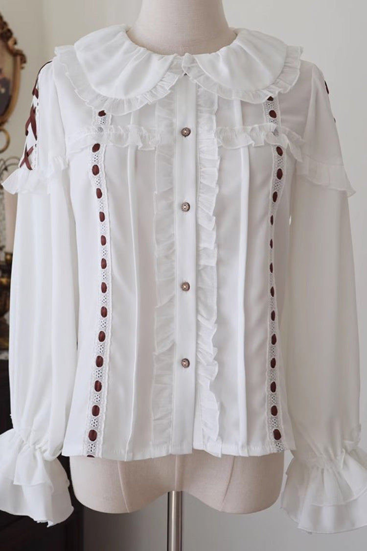 Lolita Blouse - Doll Collar, White, Lace Trim, Long Sleeves, Sweet Style - main product image