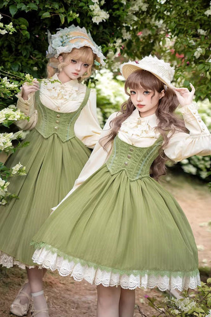 Lolita Blouse - Enchanted Dreamland, 6 Colors, Long Sleeves, Classic Style, Lace Trim - S Apricot / M Apricot / L Apricot option