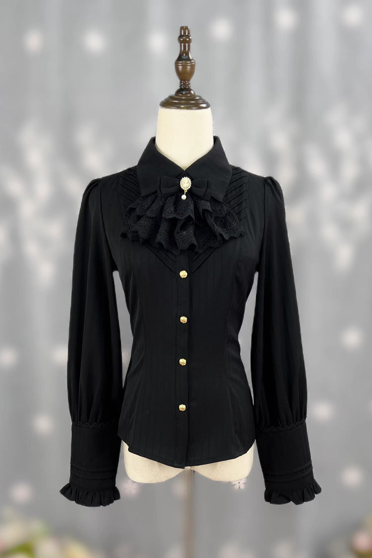 Lolita Blouse - Enchanted Dreamland, 6 Colors, Long Sleeves, Classic Style, Lace Trim - S Black / M Black / L Black option