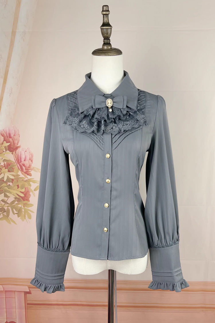 Lolita Blouse - Enchanted Dreamland, 6 Colors, Long Sleeves, Classic Style, Lace Trim - S Grey / M Grey / L Grey option