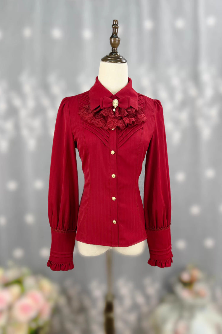Lolita Blouse - Enchanted Dreamland, 6 Colors, Long Sleeves, Classic Style, Lace Trim - S Red / M Red / L Red option