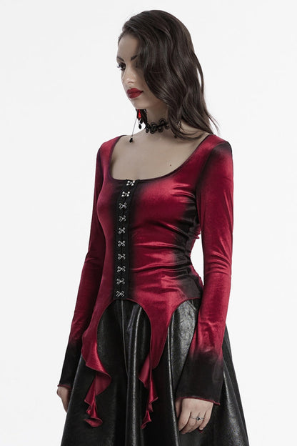 Lolita Blouse - Gradient Irregular, Red, Women's Style, Gothic Style, Long Sleeves - additional product view 2