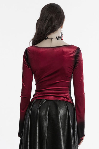 Lolita Blouse - Gradient Irregular, Red, Women's Style, Gothic Style, Long Sleeves - additional product view 3