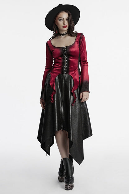 Lolita Blouse - Gradient Irregular, Red, Women's Style, Gothic Style, Long Sleeves - additional product view 4