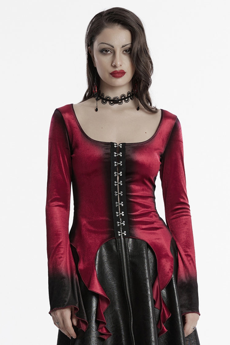 Lolita Blouse - Gradient Irregular, Red, Women's Style, Gothic Style, Long Sleeves - main product image