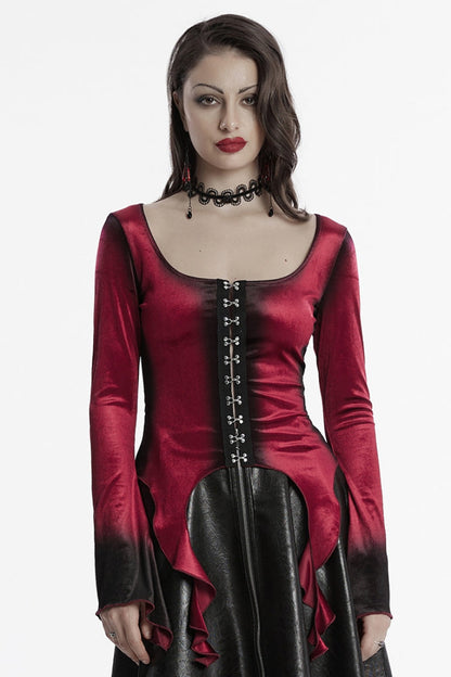 Lolita Blouse - Gradient Irregular, Red, Women's Style, Gothic Style, Long Sleeves - main product image