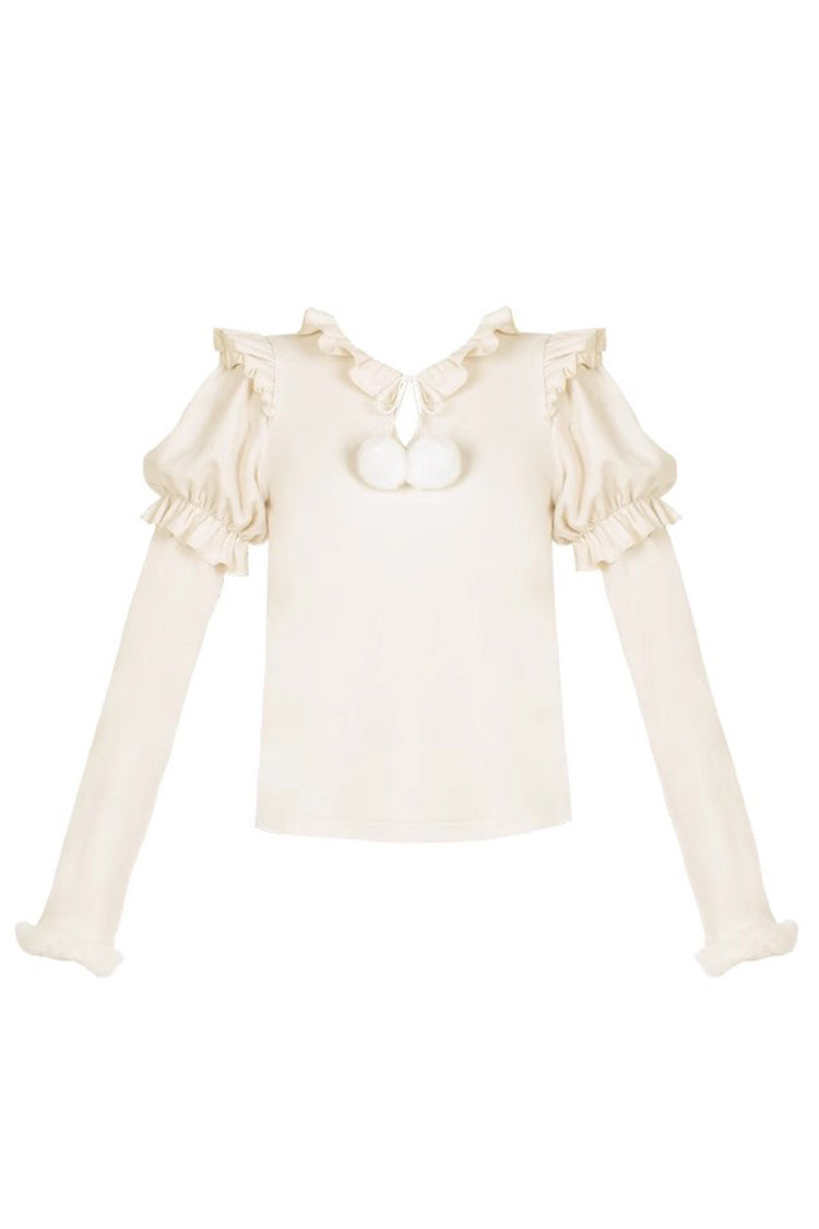 Lolita Blouse - Hair Ball Tie, 4 Colors, Puff Sleeves, Long Sleeves, Sweet Style - main product image