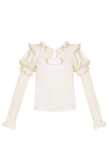 Lolita Blouse - Hair Ball Tie, 4 Colors, Puff Sleeves, Long Sleeves, Sweet Style - main product image