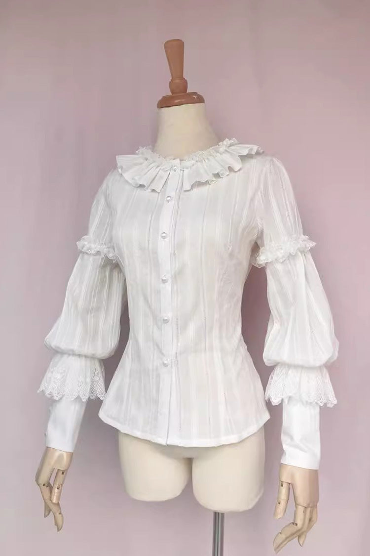 Lolita Blouse - Jacquard Ruffle, White, Ruffled, Long Sleeves, Sweet Style - additional product view 2