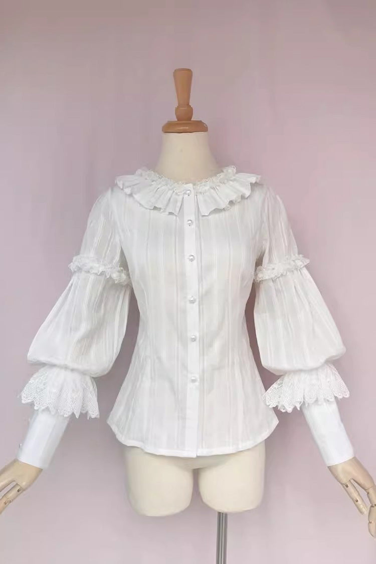 Lolita Blouse - Jacquard Ruffle, White, Ruffled, Long Sleeves, Sweet Style - main product image