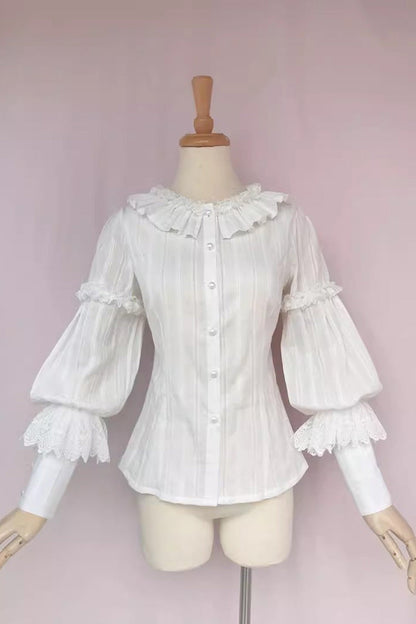 Lolita Blouse - Jacquard Ruffle, White, Ruffled, Long Sleeves, Sweet Style - main product image