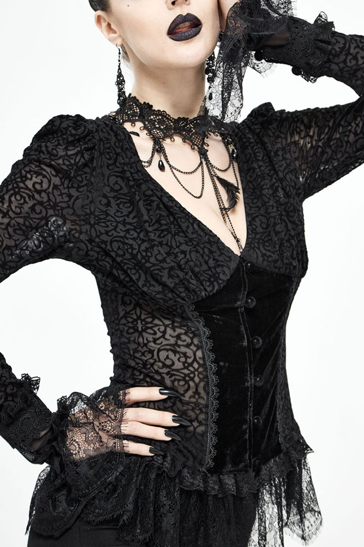 Lolita Blouse - Lack, Black, Women's Style, Gothic Style, Lace Trim - additional product view 2