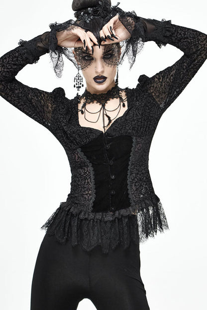 Lolita Blouse - Lack, Black, Women's Style, Gothic Style, Lace Trim - additional product view 3
