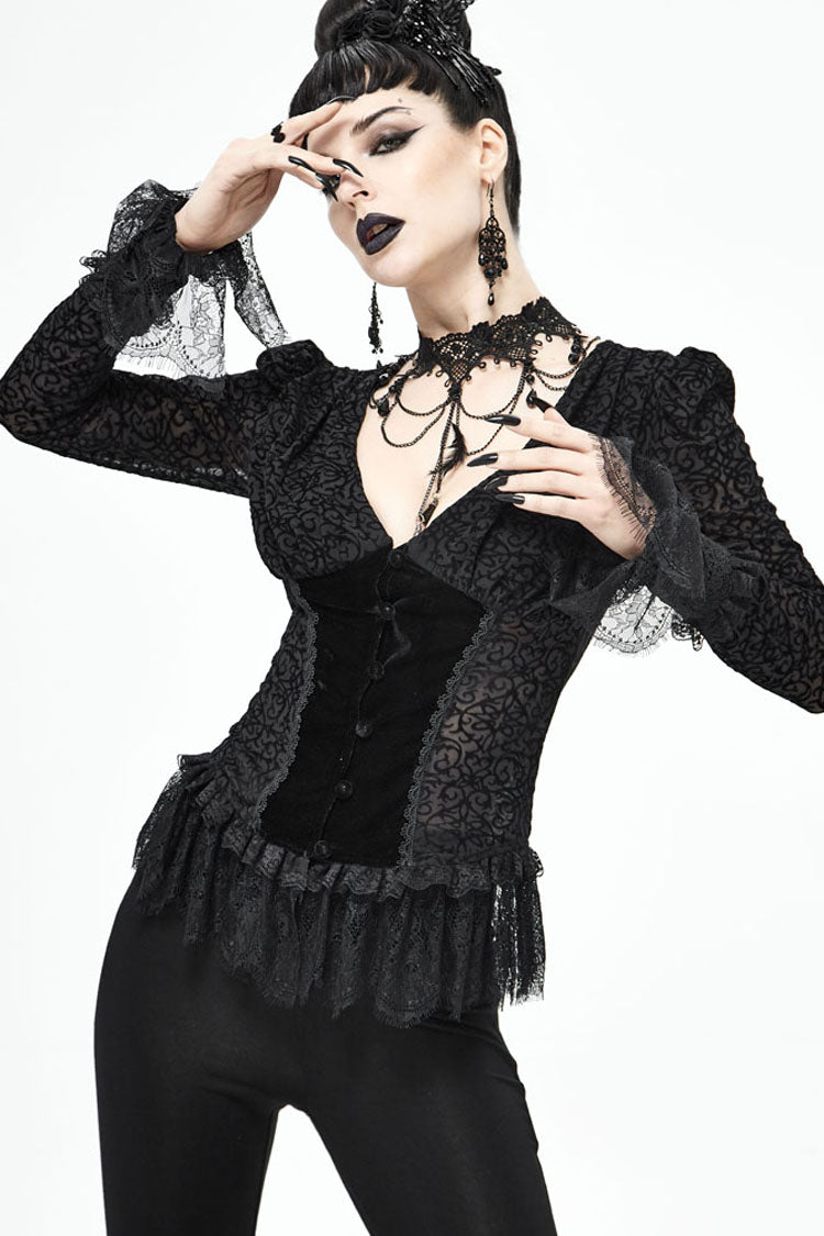 Lolita Blouse - Lack, Black, Women's Style, Gothic Style, Lace Trim - additional product view 4