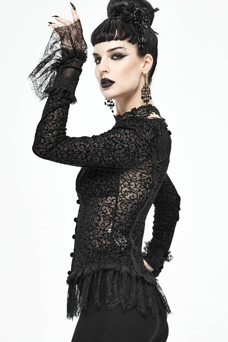 Lolita Blouse - Lack, Black, Women's Style, Gothic Style, Lace Trim - additional product view 5