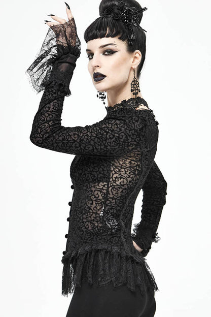 Lolita Blouse - Lack, Black, Women's Style, Gothic Style, Lace Trim - additional product view 5